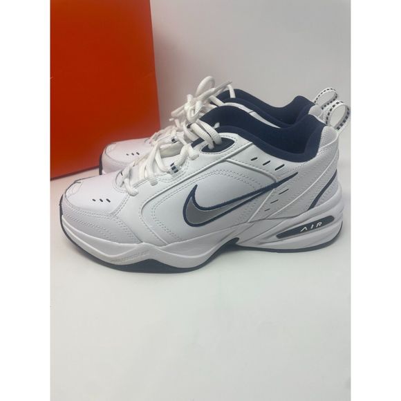 Nike Men's Wide-Width Air Monarch IV Training White / Metallic Silver Sneakers 8 - Picture 10 of 11